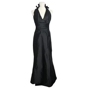 Jim Hjelm Occasions Dress Womens 8 Black Satin Halter Mermaid Gown Formal Plunge